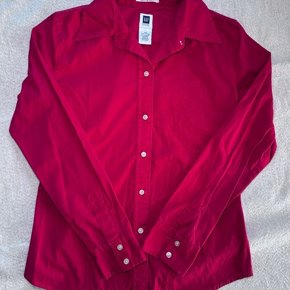 GAP Womens Vibrant Red Casual Button Down Shirt